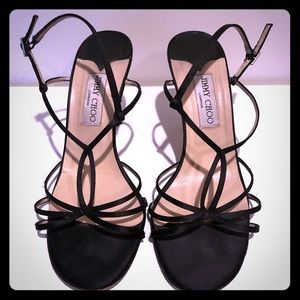 Jimmy Choo Size 10 Black Satin Strappy Heels